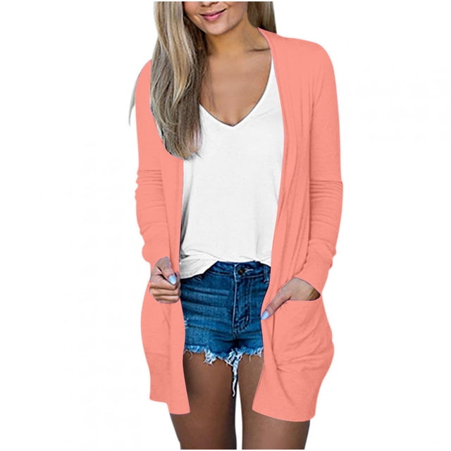Pompotops Chemisier Décontracté à Manches Longues pour Femmes avec Poche Cardigan en Liquidation
