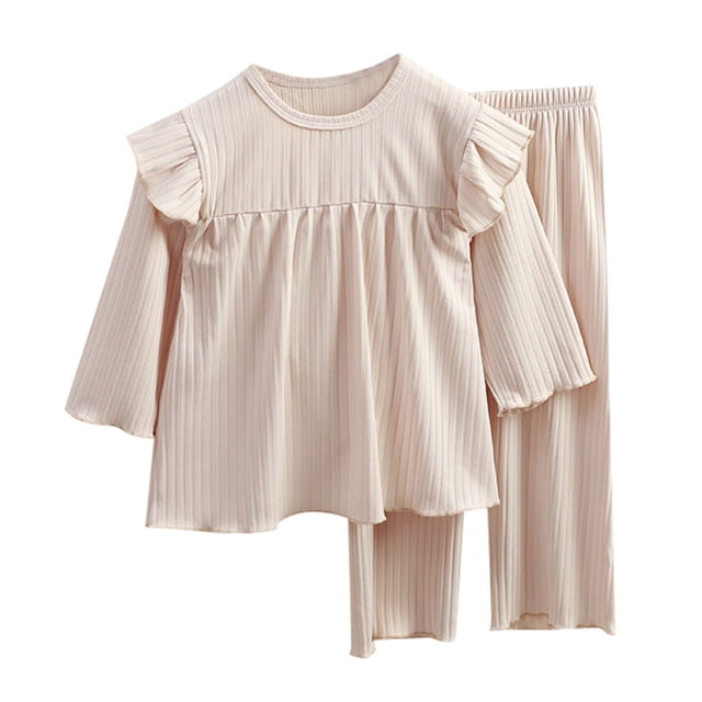 Zecgelong Kids Girls Soft Comfy Long Sleeve Solid Color Sleepwear Spring Summer Pajamas 2Pcs Set Girls Blouses Size 3-4 Years