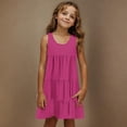 thumbnail image 2 of Yanlir Robe d'Été pour Filles, Couleur Unie, Manches Courtes, Col Ras du Cou, Taille Élastique, avec Poches, Décontractée et Confortable, en Mélange de Coton, pour Enfants (Rose Vif, 15-16 Ans), 2 of 7
