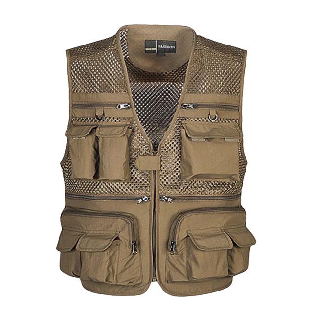 S SERENABLE Men Fishing Vest Breathable Multi-Pocket Mesh Waistcoat Photo Travel Work Jacket 3XL
