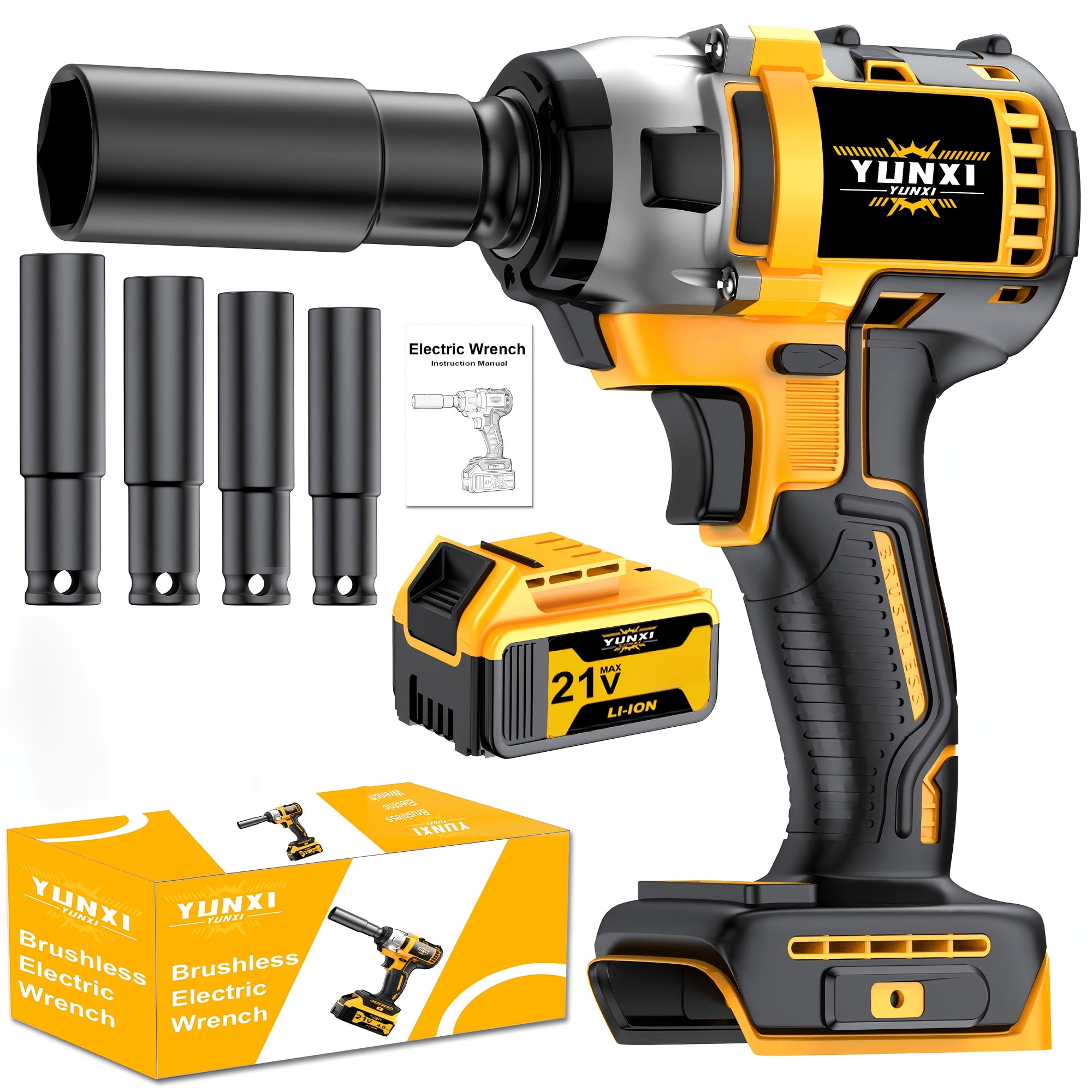 21V Brushless Cordless Impact Wrench & Drill Combo Kit, Wireless Power Tool Set for Car Home Repair Father's Day Gift