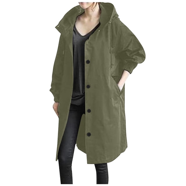 Hauts à Manches Longues pour Femmes Décontractés Femmes Couleur Unie Bouton Poche Récréatif à Capuche Manteau Coupe-Vent à Manches Longues Hauts