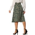 thumbnail image 3 of Unique Bargains Jupe Midi Trapèze pour Femme, Imprimé Feuilles, Vert Foncé, TP, 3 of 6