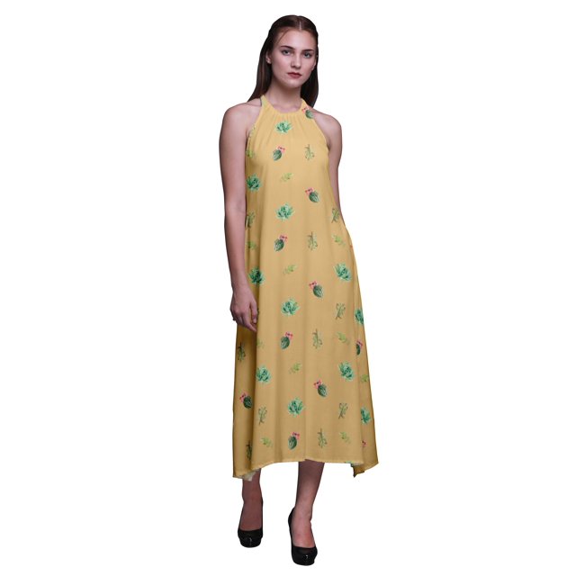 Bimba Robe Décontractée Longue Dos Nu à Col Licou pour Femmes, Robe de Plage Imprimée - Très Petit