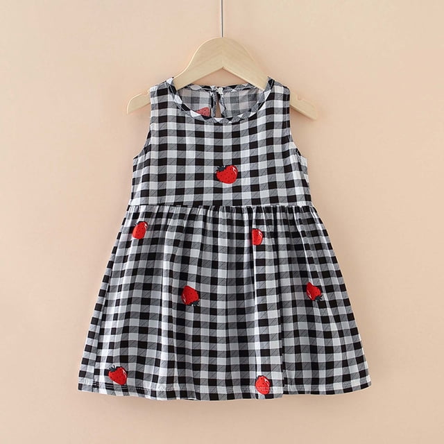 LSLJS Robe pour Tout-Petit Bébé Fille Robes pour Petits Enfants Filles Confortable Sans Manches Robe à Imprimé Graphique Robe d'Été ( 3-4 Ans, Noir )