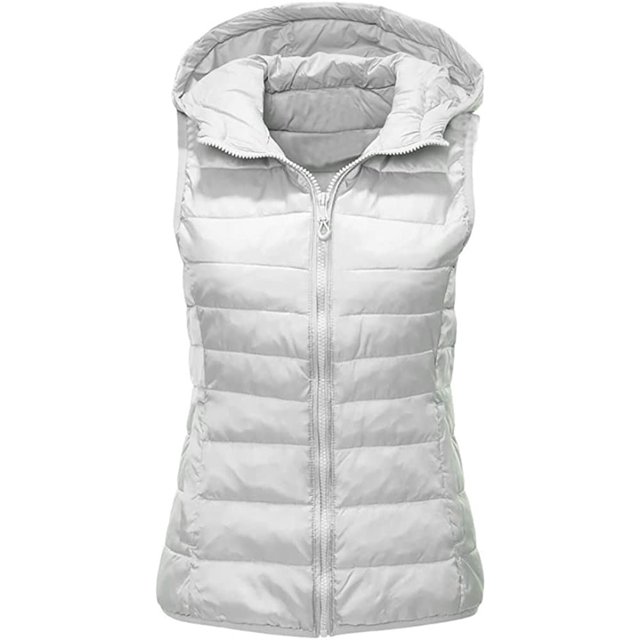 LinYooLi Gilet Matelassé pour Femmes Décontracté Chaud Léger à Capuche Gilet Rembourré à Fermeture Éclair 2022