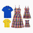 thumbnail image 1 of PatPat Family Matching Sets Preppy Style Solid Color Polo Shirt or Colorful Plaid Ruffle Hem Belted Strap Dress, 1 of 3