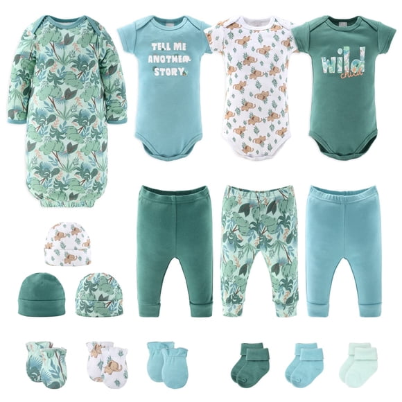 The Peanutshell Ensemble-Cadeau de Vêtements et Accessoires pour Nouveau-Né - Ensemble Layette 16 Pcs - Jungle Sauvage - Convient aux Nouveau-Nés jusqu'à 3 Mois