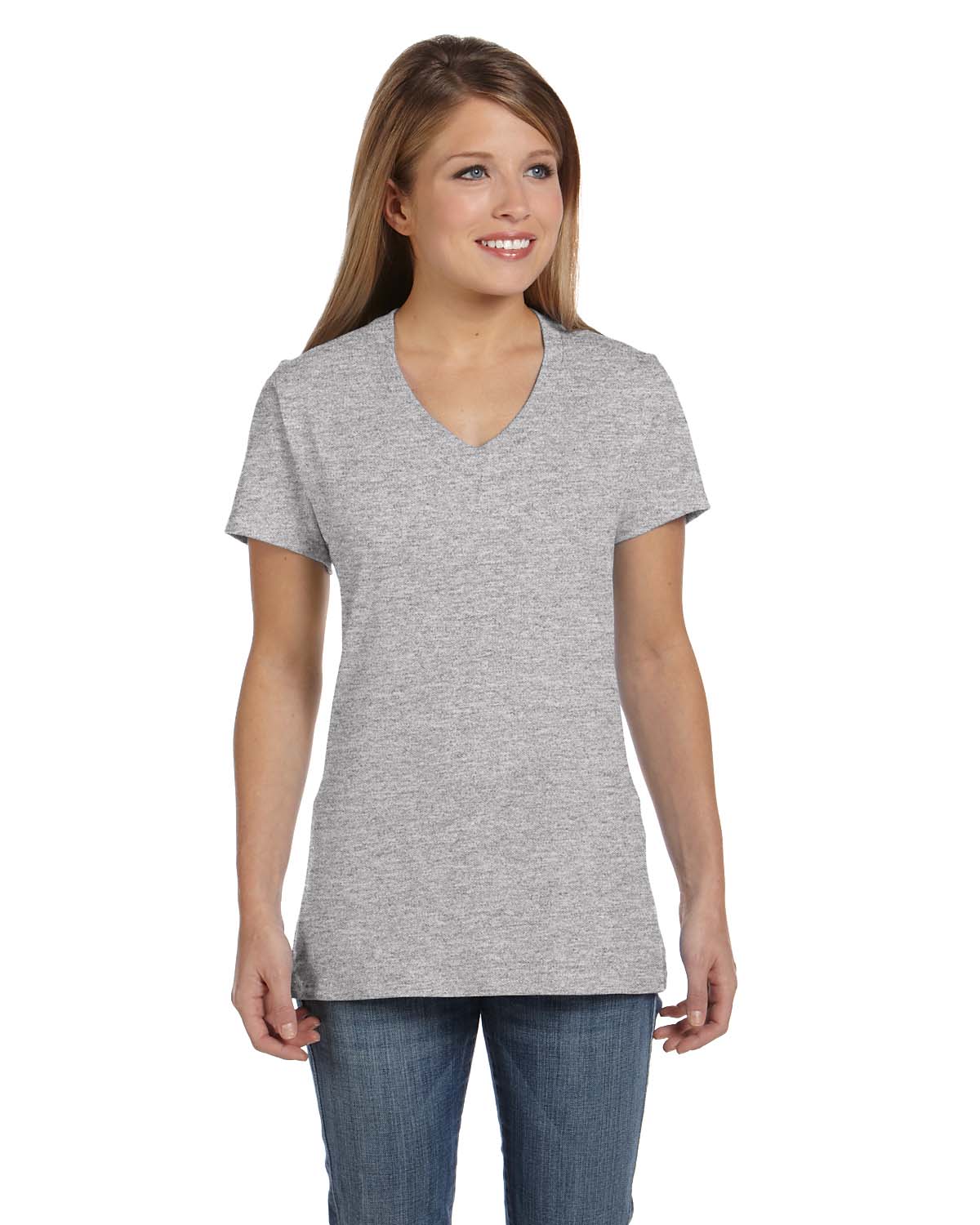 Hanes Ladies Ringspun Cotton Nano-T V-Neck T-Shirt, Style S04V