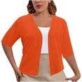 thumbnail image 1 of Mrat Cardigans pour Femmes Légers Cardigan Classique pour Femmes à Manches 3/4 Ouvert à l'Avant Court Chandail Cardigan Léger en Tricot Boléros Courts Grande Taille Cardigans S-6 Orange, 1 of 7