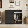thumbnail image 1 of Commode Garde-Robe Moderne en Bois – 4 Tiroirs, Doubles Portes, Tringle, Armoire de Rangement – Organisateur de Garde-Robe de Chambre Robuste avec Poignées en Métal, Anti-Basculement – Grain de Bois Noir, 1 of 7