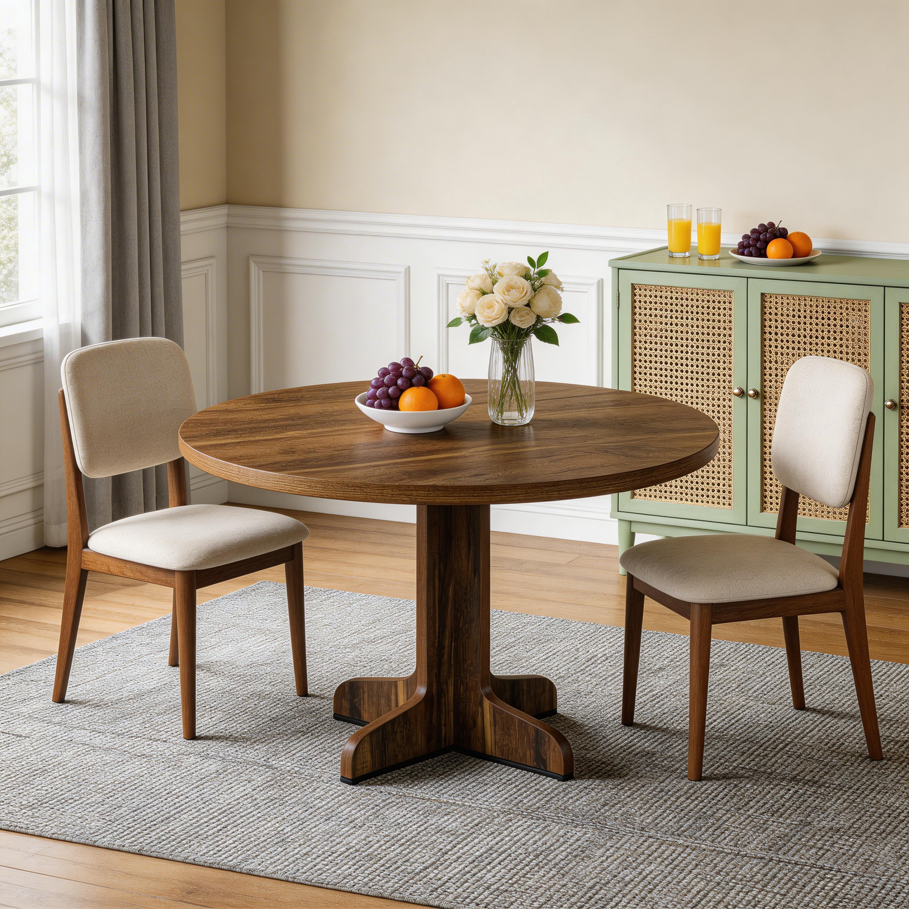 Round Dining Table for 4-6 People, 47 inch Circle Kitchen Table with Wooden Table Top and Legs, Dining Room Tables for Kitchen, Living Room, Dining Room