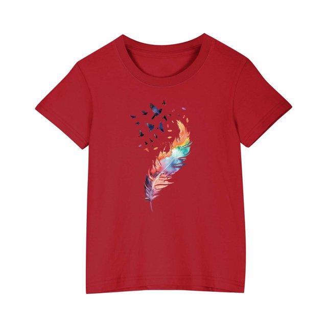 RXIRUCGD 2025 Vêtements d'Été pour Enfants T-shirt Imprimé Mode Mignon Col Rond Manches Courtes
