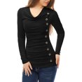 thumbnail image 1 of INSPIRE CHIC Women's Cowl Neck Buttons Decor Long Sleeves Ruched Top, 1 of 5