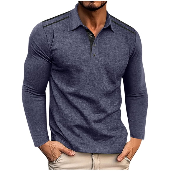 JMYHOAM Mens Polo Shirts Long Sleeve Polo Shirts for Men Men's Fashionable Solid Color Casual Basic Versatile Sports Button Long Sleeved Lapel Top,M-XXXL