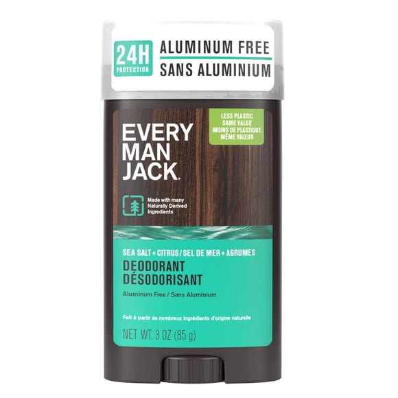 Déodorant Every Man Jack - Sel marin + agrumes | Déodorant pour homme sans aluminium, dérivé naturellement, végétalien, sans cruauté envers les animaux | 85 g