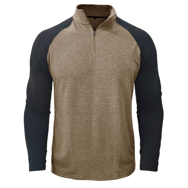 Yuyuzo Men Gym Tops Tees Workout Shirts 1/3 Zipper Neck Long Sleeve Solid Color Patchwork Pullover Golf Blouse