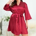 thumbnail image 2 of Timegard Plus Size Pajamas Robe for Women Belted Waist V Neck Mini Bathrobe Long Sleeve Soft Comfy Sleepwear, 2 of 3