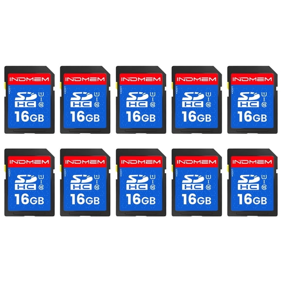 INDMEM SD Card 16GB, 10-Pack UHS-I Class 10 MLC Flash Memory Card, High-Speed Secure Digital Cards for Cameras, DSLR, Action Cams - Reliable Storage