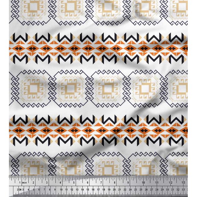 Soimoi Poly Georgette Fabric Geometric African Printed Fabric 1 Yard 42 Inch Wide