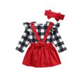 thumbnail image 2 of FOCUSNORM Christmas Newborn Girls Long Sleeve Romper + Suspender Skirt + Bow Headband, Ruffle, 2 of 6