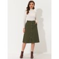 thumbnail image 4 of Unique Bargains Women's A-Line Button Front Belted Corduroy Midi Skirt, Green, L, 4 of 5