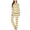 thumbnail image 2 of Timegard Ensembles de Pyjamas pour Femmes 2 Pcs à Rayures Manches Longues Col en V Haut Froncé et Pantalon Tenues de Pjs d'Automne, 2 of 5