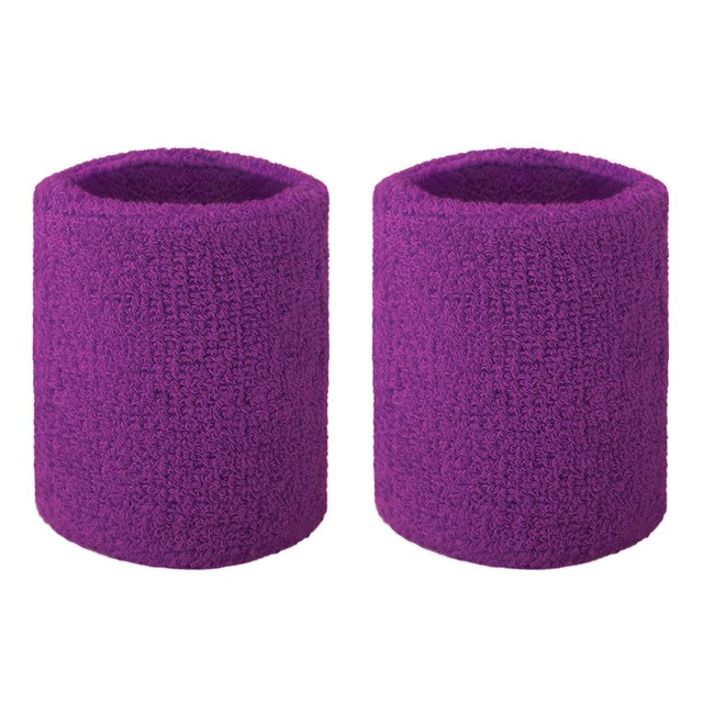 GOGO 2 PCS Terry Cloth Wristband Athletic Wrist Sweatband for Gym Sports Purple