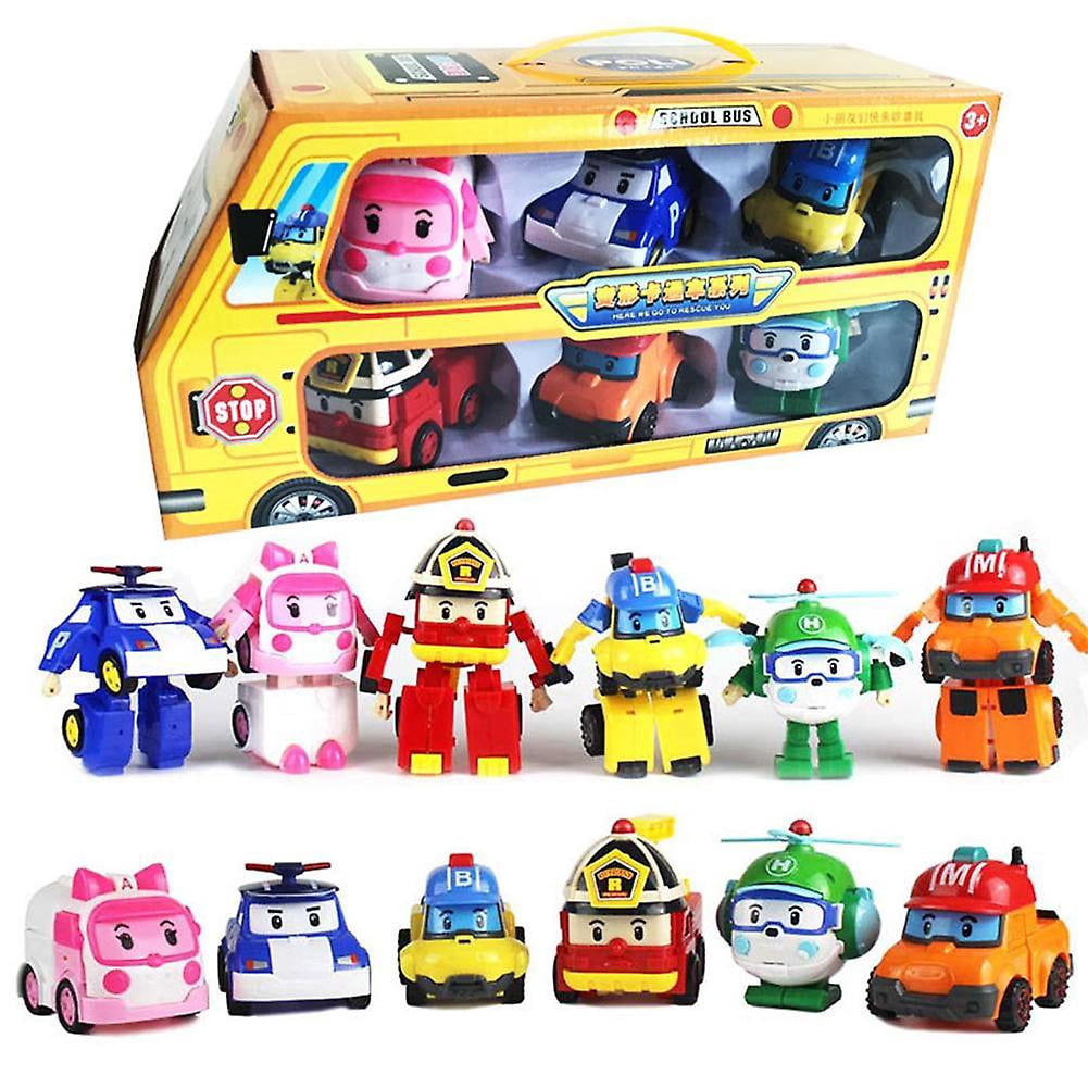 Ensemble de Jouets Voiture Robot de Transformation 6 en 1 Dessin Animé d'Animation Coréenne Robocar Poli