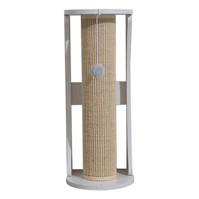 Cats Scratch Post with Interactive Ball Toy Vertical Scratcher Cat Climbing Pole White Beige 63x25cm