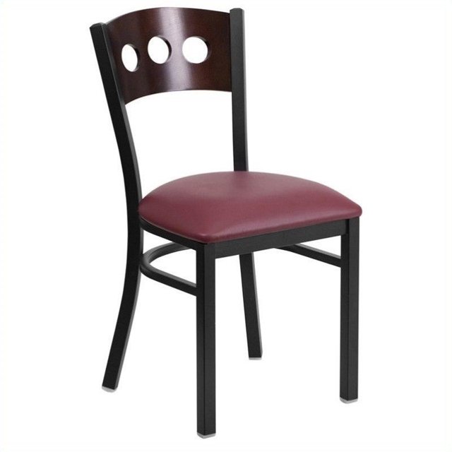 Flash Furniture Hercules Upholstered Restaurant Dining Chair in Walnut and Burgundy