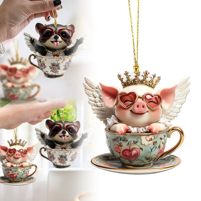 Clearance! Cute Angel And Angel Raccoon Ornaments Colorful Fashion Ornaments Acrylic Cow Ornaments Cute Angel And Angel Raccoon Car Backpack Decorations