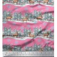 thumbnail image 1 of Soimoi Pink Modal Satin Fabric Reindeer & Snowflakes Tree Printed Craft Fabric by the Yard 42 Inch Wide, 1 of 5