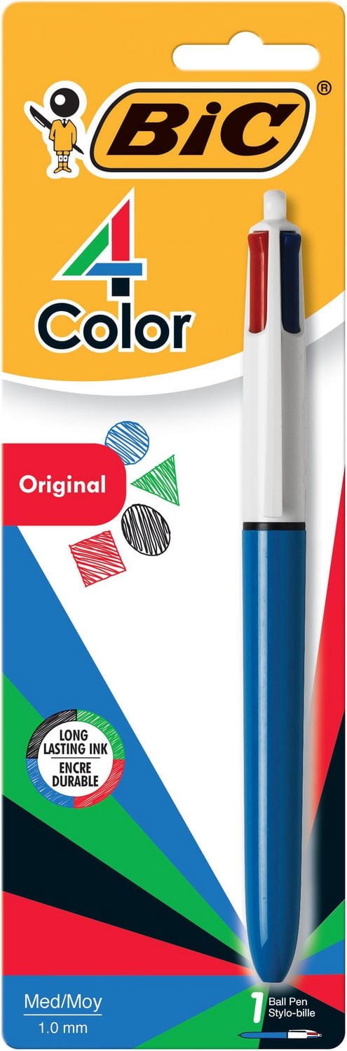 BIC 4-Color Retractable Ballpoint Pen, Medium Point (1.0mm), Assorted Colors, with Long-Lasting Ink, 1-Count