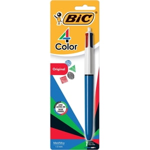 BIC 4-Color Stylo à bille rétractable, point moyen (1.0mm), Couleurs assorties, à l'encre longue durée, 1-Count