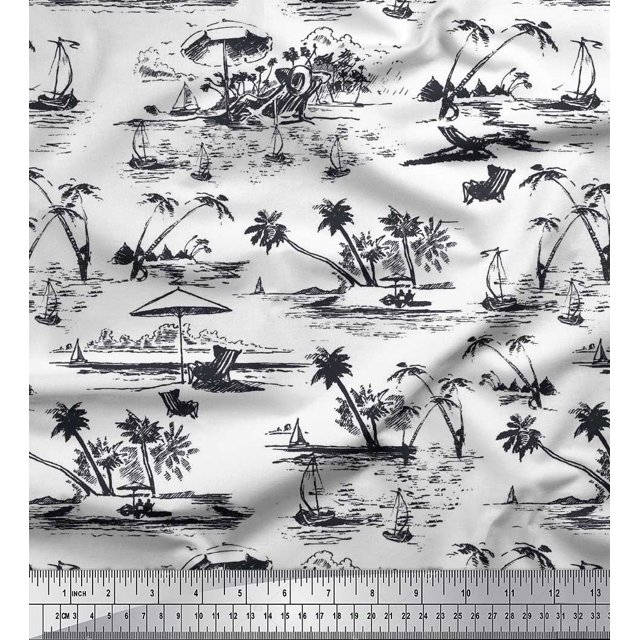 Soimoi Rayon Fabric Chair,Palm Tree & Yacht Beach Decor Fabric Printed Yard 42 Inch Wide