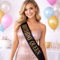 thumbnail image 2 of FantastikParty Adult Black & Gold “Birthday Queen” Satin Sash, 33 inch, One Size, 2 of 3