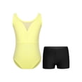 thumbnail image 1 of Moggemol Kids Girls Sheer Mesh Patchwork V-Back Dance Unitards Solid Color Sleeveless Bodysuit with Botty Shorts Set Yellow 12, 1 of 7