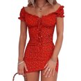 thumbnail image 2 of EYIIYE Women Floral Mini Dress Ruffle Short Sleeve Sexy Pencil Dress, 2 of 9