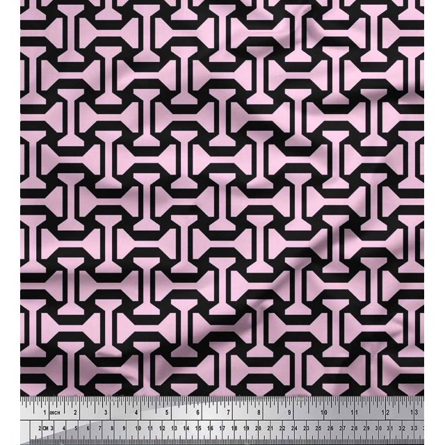 Soimoi Silk Fabric Geometric Abstract Print Sewing Fabric Yard 42 Inch Wide
