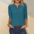 thumbnail image 1 of Aqestyerly T-shirt Ample à Boutons à Manches 3/4 Imprimé pour Femmes, Haut Décontracté à Col Rond Léger et Confortable pour Femmes, 1 of 4