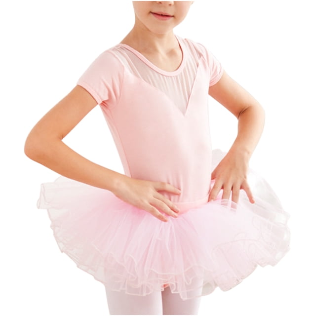 Baby Girls Childrens Dance Clothes Summer Short Sleeves Training Clothes Ballet One-piece Performance Clothes Skirt Set