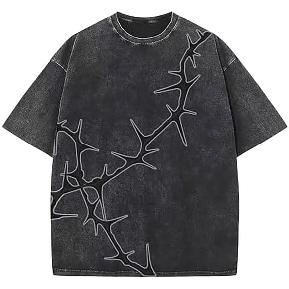 LUOGENLI Male T-shirts for Mens Men's Gothic T Shirts Vintage Oversized Washed Tees Clothes Vintage T-shirts for Men Graphic Tee Summer Clothes T-shirts for Men Graphic Tee Valentines Black S