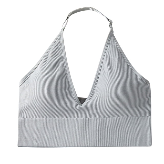 MIASHUI Bras for Women Halterneck Sports Bra Backless Deep V Neck Sports Bustier Padded Gym Bra Backless Adjustable Straps