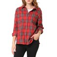 thumbnail image 1 of INSPIRE CHIC Women's Plaid Shirts Button Down Long Sleeve Pockets Oversized Tunics Blouse, 1 of 6