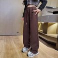 thumbnail image 2 of hoksml Girls Solid Color Sweatpants Casual Relaxed Pockets Straight Leg Pants with Adjustable Drawstring Waist, 2 of 9