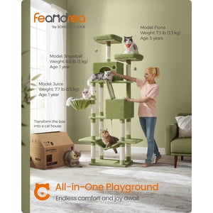 81.1"H Cat Tree Tour Cat pour les chats intérieurs, en peluche multi-niveau Condo de chat avec des poteaux de Scratching, Perches, Grottes, Hammock, Vert