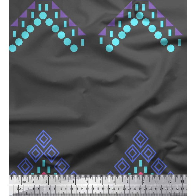 Soimoi Gray Heavy Canvas Fabric Aztec Geometric Print Sewing Fabric Yard 58 Inch Wide
