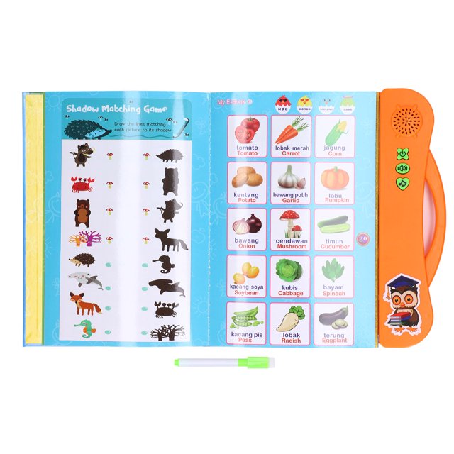 Kids Learning Sound Book, Electronic Reader And 20-Book Library ABC Sound Book English Malay Language Animal Fruit Learning Educational Toy With Pen