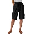 thumbnail image 1 of Womens Half Shorts Pants Summer Elastic Waist Buttons Casual Linen Pockets Pants, 1 of 8